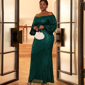 Plus Size Dresses Sequin Woman Dress Off Shoulder Chic Elegant Club Outfit Casual Lady Luxury Long Gown 2023 Summer Evening Party