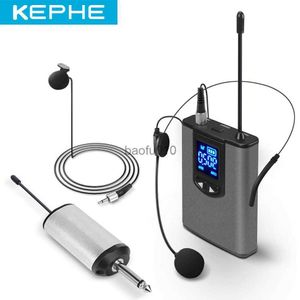 Microphones UHF Wireless Headset Microphone/Lavalier Lapel Mic+Bodypack Transmitter Mini Rechargeable Receiver 1/4" Output for Support Phone HKD230818