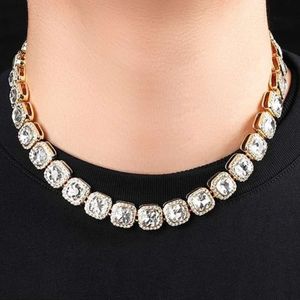 Ny designer smycken kubansk länk designer smycken 13mm fyrkantig diamant moissanit kedja guld halsband is av kedja män smycken mens halsband gratis frakt