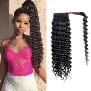 レースウィッグスディープウェーブラップアラウンドヒューマンヘアブラジルのテールレミーヘアクリップ女性用150G 230817