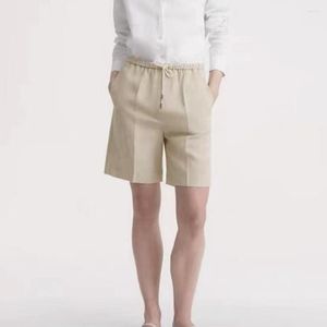 Kvinnors shorts 2023 Summer Dark Beige Pleated Drawstring Loose Solid Color Long Pants