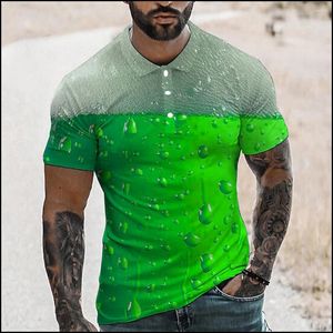 Men's Polos Mens Polo Shirt 3d Printed Bubble Top Casual Collar Button Short Sleeves Fashion Patchwork Front Man