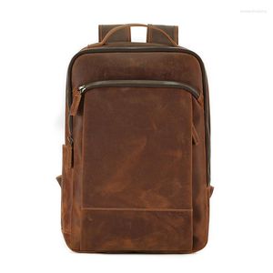 Backpack Highend Vintage Thick Brown Genuine Crazy Horse Leather A4 15.6'' Laptop Women Men Cowhide Male Travel Bag M6647