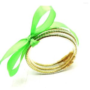 Bangle 3pc/set ljusgrön bowknot glitterfylld gelé silikon kristall armband för flickor buddhist armband charm gåva
