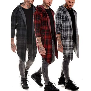 Jaquetas masculinas Long Men Men Gothic Trench Coat Men Cardigan Slim Long manto com capuz Jaqueta xadrez de malha masculino Moda steampunk masculino 230817