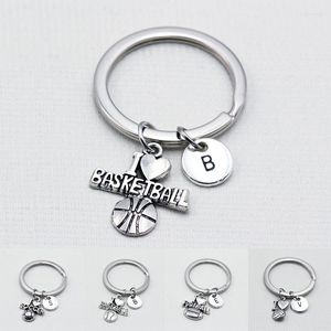 Keychains I Love Basketball Soccer Baseball Volleyball/Keychain Keyrings/English Alphabet A To Z Letters Pendant Key Chain