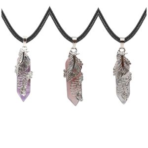 Phoenix Necklace for Women Men Hexagonal Prism Healing Chakra Crystal Point Energy Amulet Pendant Jewelry Gift Mom Dad