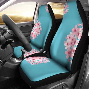 Car Seat Covers Teal Blue With Pink And White Cherry Blossom Flower Bouquets Set Universal Bucket For Most S