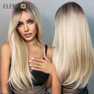 Synthetic Wigs ELEMENT Synthetic Long Straight Ombre Black to Blonde Wigs for Women Wig Daily Party Cosplay Heat Resistant Natural Headband HKD230818