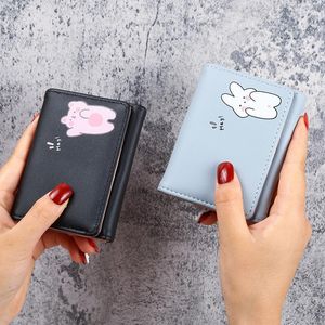 Plånböcker koreansk version Små plånbok Kvinnors tredelade korttryck Söt enkel student Multi -kortplats Zero Purse Cartoon Holder