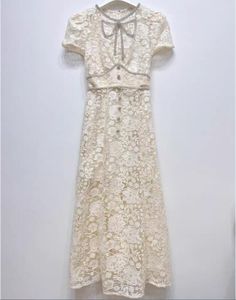 23- Self Portrait Bowknot Diamonds Ivory White Lace Fairy Celebrity Style Waist Wrapped Dress Girl