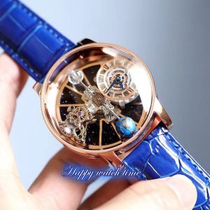 2022 Wersja statyczna ogląda astronomiczny szkielet turbillon szwajcarski kwarc Rose Gold Case Blue Pasp Męski zegarek