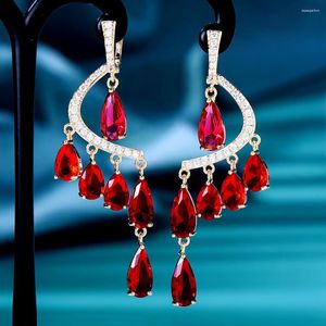 Studörhängen Siscathy Fashion Luxurious Cubic Zirconia Water Drop Tassel For Women Red Crystal Pange Party Jewelry