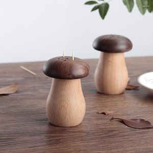 Storage Bottles Creative Wood Mushroom Toothpick Box Holder With Hole Toothpicks Restaurant Kitchen Desktop Organizer