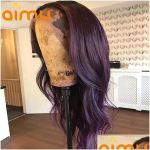 Lace Wigs Hd Transparent Colored Human Hair Wig Highlight Loose Deep Wave Purple 13X6 Frontal For Women Preplucked Remy Fl Drop Delive Dhjwo