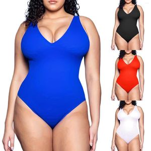 Women's Swimwear Solid Color V Neck Without Chest Pad Vest Camisole Halter Tether Sexy High Waist Two Piece Swimsuit Bikini Wax