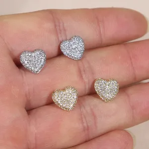 New Designer silver gold color Mini Love Heart Earrings Full Iced Out Bling Pave Cubic Zircon CZ Fashion Hip Hop Women lady Festival Gift Jewelry