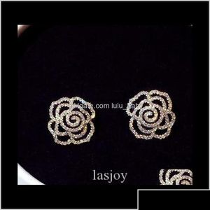 Stud Super Glittering Ins Fashion Luxury Designer Diamonds Zircon Elegant Camellia Rose Flower Earrings For Woman Girls Gold Sqgov VG0 DHMQU