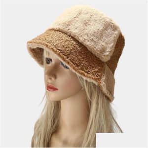 Chapéus de borda ardente Casual Casual Contraste Cor Faux Fur Winter for Women Warm Bucket Hat Homem Men Caps Droga Droga Moda AC Dhzdx