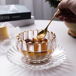 Tassen European Glass Dessert Salate Schüssel Obstschale Kaffeeschuher Set transparentes Joghurtschale Tischgeschirr Küchenzubehör 230818