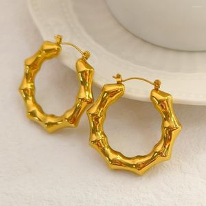Stud Earrings Statement Gold Color Big Bamboo Circle Stainless Steel For Women Hip Hop Large Celebrity Basketball Wives