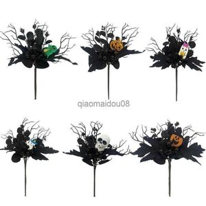 Decorative Flowers Wreaths 1pc Fake Flower Leaf Halloween Pumpkin Skull Black Maple Leaf Creative Halloween Decoration Ornaments HKD230818