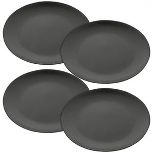 Dinnerware Sets 4 Pcs Black Melamine Plate Round Dish Picnic Flat Bottom Dessert Dinner Party Spaghetti