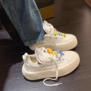 Dress Shoes FAFA Thick-soled Casual Shoes Female Summer Smiley Face Hanging Decorative Flowers Canvas Fashion Outside Women's Shoes 230817