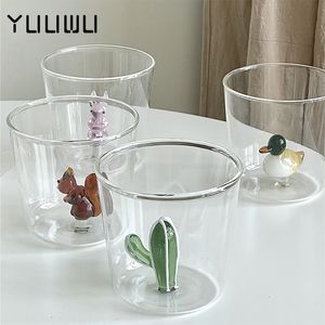 Weingläser kreativer handgefertigter Tasse dreidimensionaler Tier und Pflanzenform Kaffee Milchgetränk süßes transparentes Glas 230818