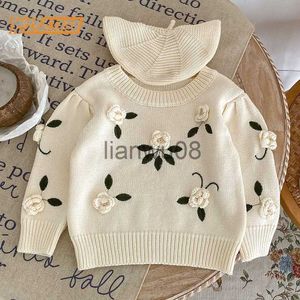 Pullover Sweet Baby Girls Sweaters Autumn Kids Baby Girls Long Sleeve Flower Embroidery Knitting Pullovers Children Sweaters x0818
