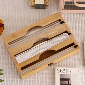 식품 저장기구 세트 3 in 1 bamboo Wrap Dispenser in Aluminum 포일 커터 집착 필름 홀더 주방 액세서리 230817