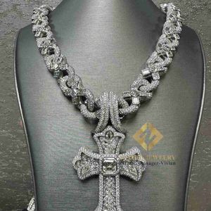 Jóias de hip hop Colar de pingente personalizado prateado 925 Iced fora VVS Moissanite Diamond Fashion Cuban Link Chain