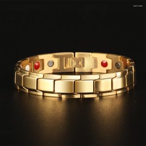 LINK BRACELETS GOLD HOMEN MULHER MAGNÉTICA BANGLE DE SAÚDE DE CABILIDADE PRATA PRATA 316L Aço inoxidável Energia Jóias de pulseira de charme de germânio