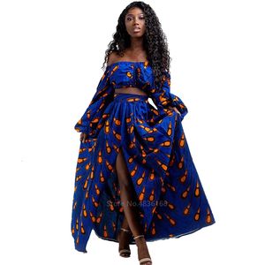 Ethnic Clothing African Dresses for Women Autumn 2piece Set Lady Full Sleeve Shoulder Off Festher Dashiki Print Split Skirts Africna Clothes 230818