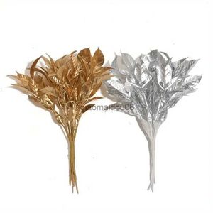 Decorative Flowers Wreaths 1 bunch/6pcs Mini Golden Little Christmas Flower Bouquet Artificial Silk For Wedding Decoration DIY Scrapbooking Wreath HKD230818