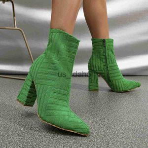 Botas 2023 Autumn/Winter Fashion Green Women Boots pontiagudo de camurça com zíper alto salto no salto de festas Sapatos de casamento Tamanho 35-42 J230818