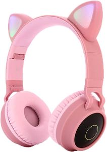 Cuffie auricolari Bluetooth 5.0 Auricolari a orecchie di gatto Auricolare wireless stereo on-ear con luce a LED microfono e supporto di controllo del volume TF Aux