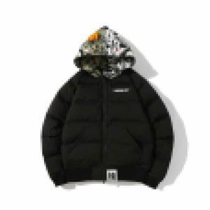 A Bathing Ape Autumn and winter Men's Ink Camouflage Hat Color Matching Thickened Cotton Jacket Bathing Ape Hooded