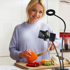 Bordslampor Selfie Ring Light med flexibel mobiltelefonhållare Lazy Bracket Desk Lamp LED för Live Stream Office Kitchen Stand