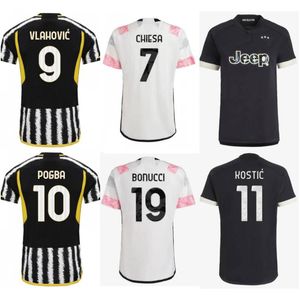 2023/24 Vlahovic Juventu Soccer Jerseys 2024 Bremer Danilo Chiesa Pogba Milik Bonucci Di Maria Rabiot Kean Locatelli Locatelli Kostic Juve Football Shirt Kids Kit