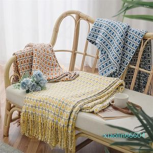 Blankets Vintage Thin Summer Air Condition Nordic Knitted Blanket Travel Plaid Bed Khaki Sofa Throw Rug With Tassels