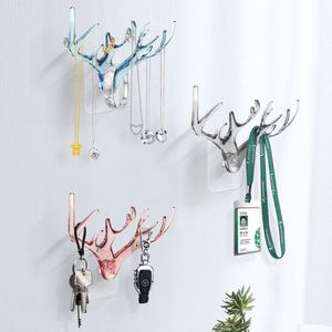 Dekorativa föremål Figurer 1st Creative Wall Hanging Jewely Holder Key Necklace Storage Vintage Deer Horns Hanger Coat Rack Decoration 230818