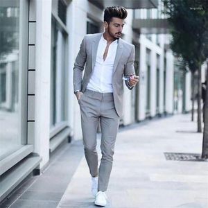 Мужские костюмы Blazers Fashion Casual светло -серый для Slim Fits Sets Формальные свадебные жениха Prom Tuxedo мужской бизнес -брюки