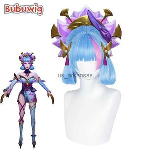 Synthetic Wigs Bubuwig Synthetic Hair Evelynn Cosplay Wigs LOL Spirit Blossom Evelynn 40cm Long Blue Mixed Pink Women Party Wig Heat Resistant HKD230818
