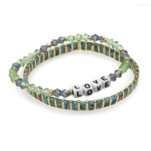 チャームブレスレットYastytファッションカップルブレスレットジュエリーセットクリスタルMiyuki Tila Beaded Green Set Jewellery Gifts for Women Lovers