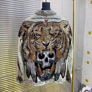 Women's Jackets Women Spring and Autumn Tiger Sequins Denim Jackets Street Style Vintage Long Sleeve Embroidery Letters Jean Jackets and Coat 230817