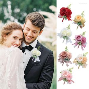 Fiori decorativi nozze boutonniere | Rose Corsage Flower Groom e Man Boutonnieres con artificiale per gli anniversi