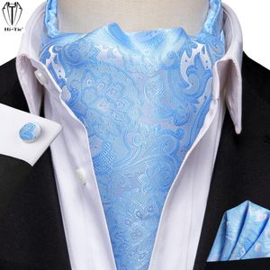 Neckband Hi-Tie Brand Jacquard Silk Mens Ascots Hankerchief Cufflinks Set Vintage Cravat Tie Scarf For Mane 30 Colors Wedding Party Gift 230818