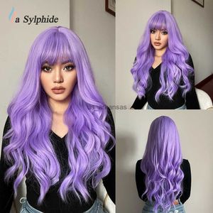 Perucas sintéticas La Sylphide Long Wave Cosplay Wig Light Purple Wig com franjas perucas sintéticas de boa qualidade para mulheres HKD230818