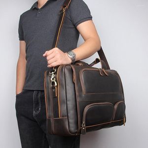 حقائب NESITU أعلى جودة كبيرة بني أصلي من الجلد مجنون الجلود 17 '' 'MAW MENSICE حقيبة تجارية سفر سفر حقيبة حقيبة حقيبة الرسول